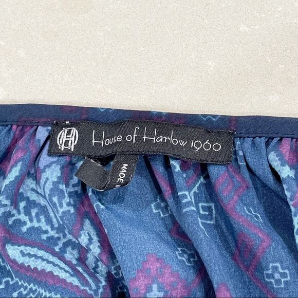 House of Harlow 1960 Boho Cold Shoulder Festival Top Navy Purple Large - Picture 6 of 7